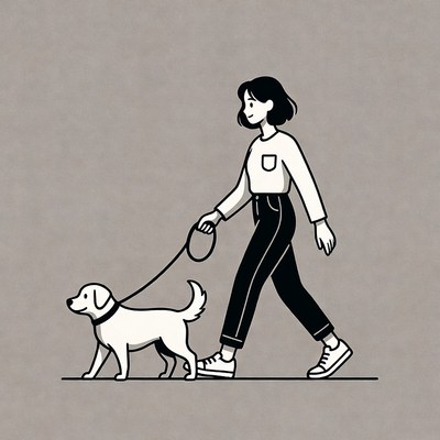 Woman walking dog on leash