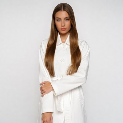 Woman in white trench coat
