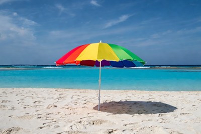 Rainbow Umbrella on Beach