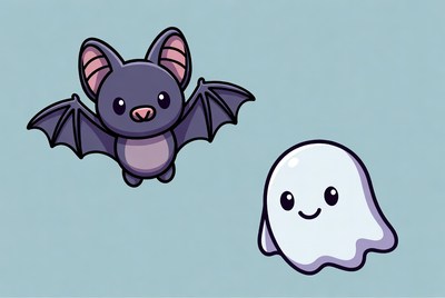 Cute bat and ghost illustration