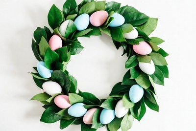 Pink Blue White Easter Egg Wreath