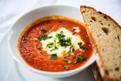 Tomato Soup with Cream and Bread