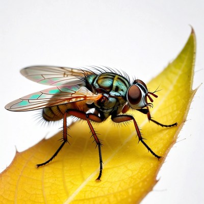 Colorful Fly on Yellow Leaf