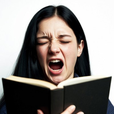 Girl screaming while holding open book