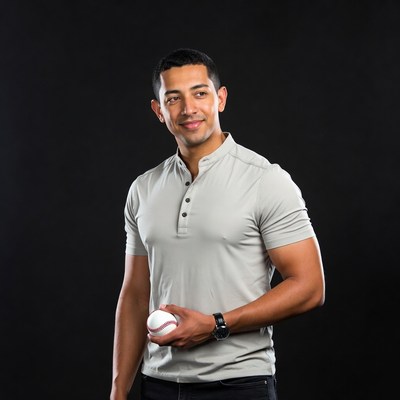 Latino man holding baseball