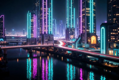 Neon Cyberpunk City Nightscape