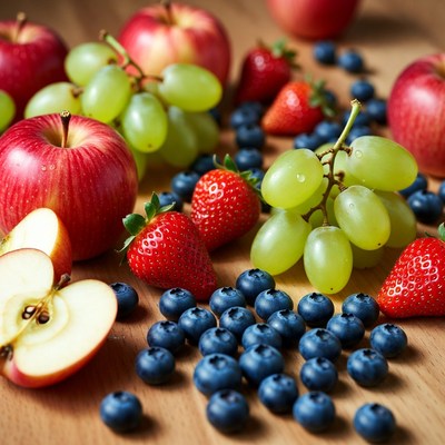 Fresh Apples Grapes Strawberries Blueberries