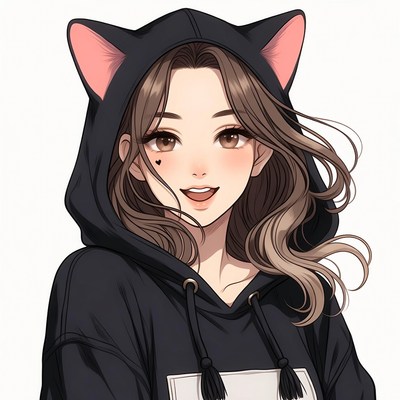 Anime girl in cat ear hoodie
