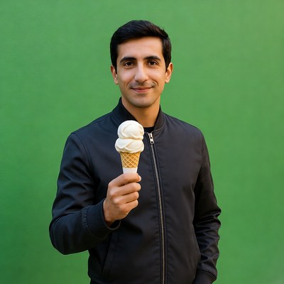 Man holding vanilla ice cream cone