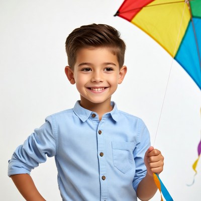 Boy holding colorful kite