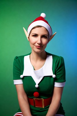 Woman in green elf costume