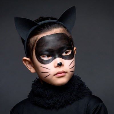 Asian girl in black cat costume