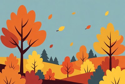 Autumn Trees Falling Leaves Illustration