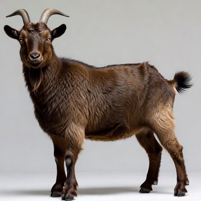 Brown goat standing on white background
