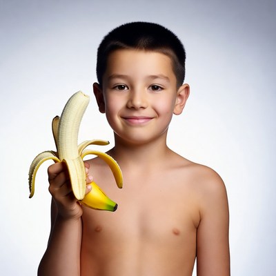 Boy holding banana