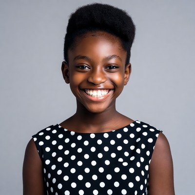 African-American girl smiling in polka dot dress