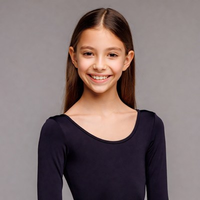 Smiling girl in black leotard