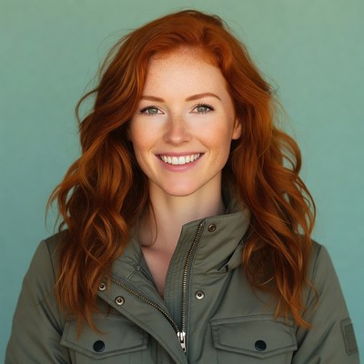 Smiling woman with red hair in jacket