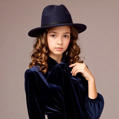 Girl in fedora hat and velvet blouse