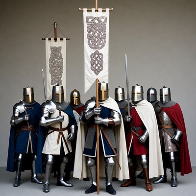 Knights in Armor Holding Celtic Banners