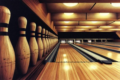 Bowling Pins Lined Up in Alley