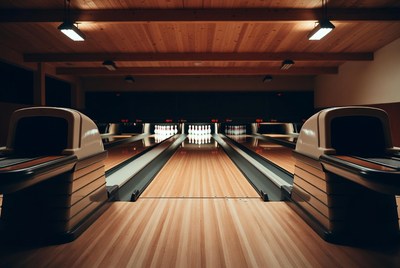 Bowling alley with pins and lanes