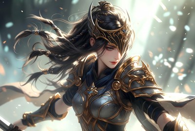 Anime warrior woman in golden armor