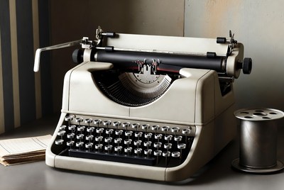 Vintage Typewriter with Papers and Tape Dispenser