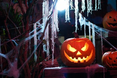 Lit Jack-o-Lantern with Cobwebs