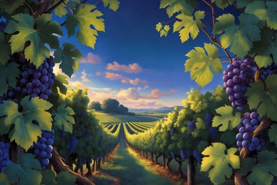 Vineyard with Grapevines at Sunset