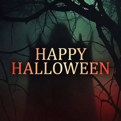 Happy Halloween Ghost in Dark Forest