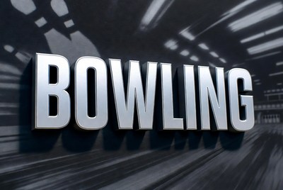 Shiny Bowling Sign on Dark Background