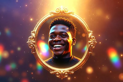 Smiling African man in golden frame