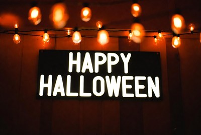 Happy Halloween Sign with Warm Lights