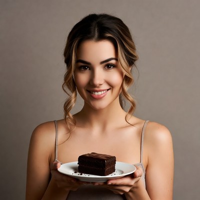Woman holding chocolate brownie