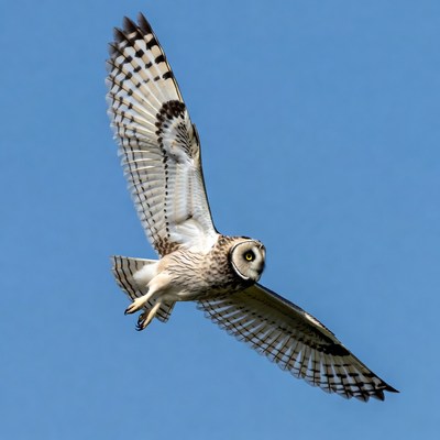 Short-eared Owl Flying in Sky