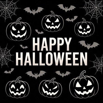 Happy Halloween with Pumpkins and Bats