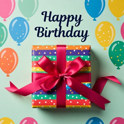 Happy Birthday Gift with Balloons