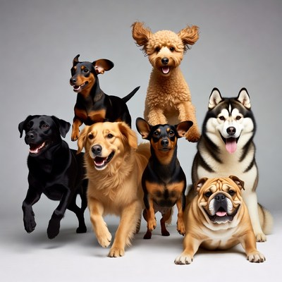 Group of Seven Happy Dogs