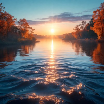 Sunset over autumn lake