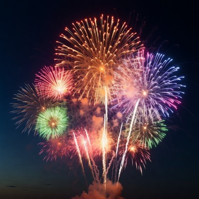 Colorful Fireworks Bursting in Night Sky