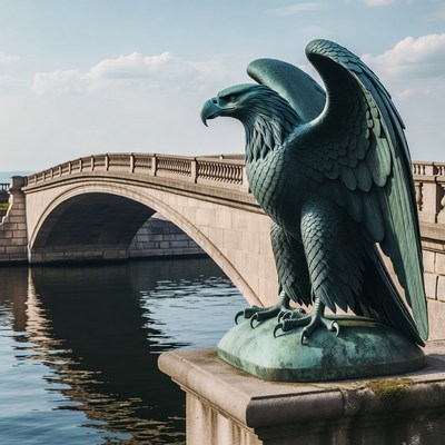 Bronze Eagle Statue on Stone Bridge