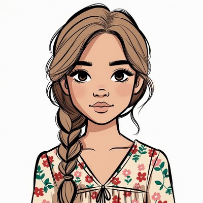 Girl with braided hair in floral dress