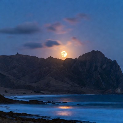 Full Moon Over Mountains and Sea