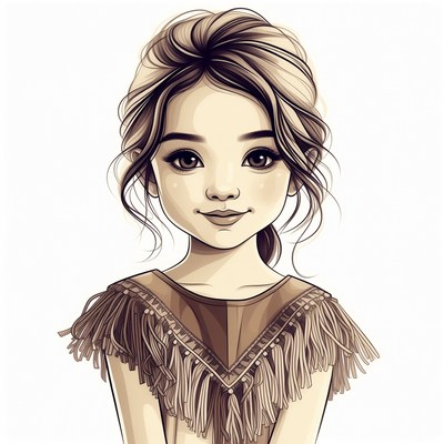 Asian girl in fringed dress illustration