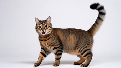 Tabby cat walking on white background