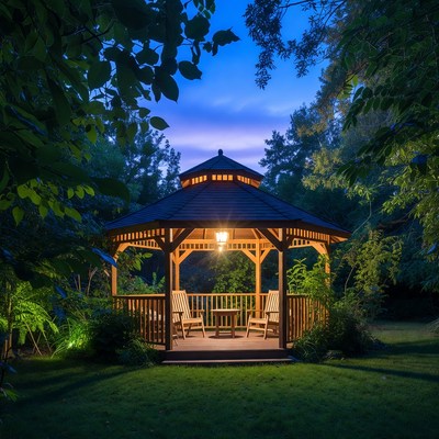 Lit Gazebo in Night Garden