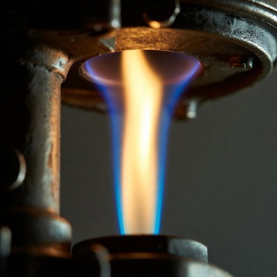 Burner Flame on Rusty Nozzle