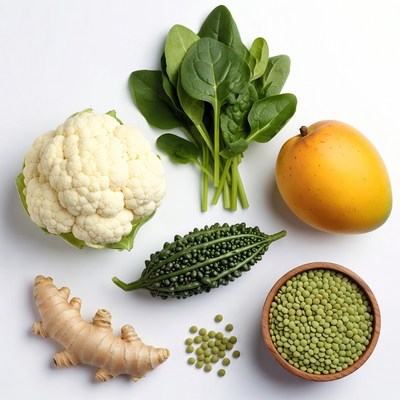 Fresh Green Vegetables and Ginger