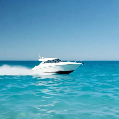 White speedboat racing on ocean